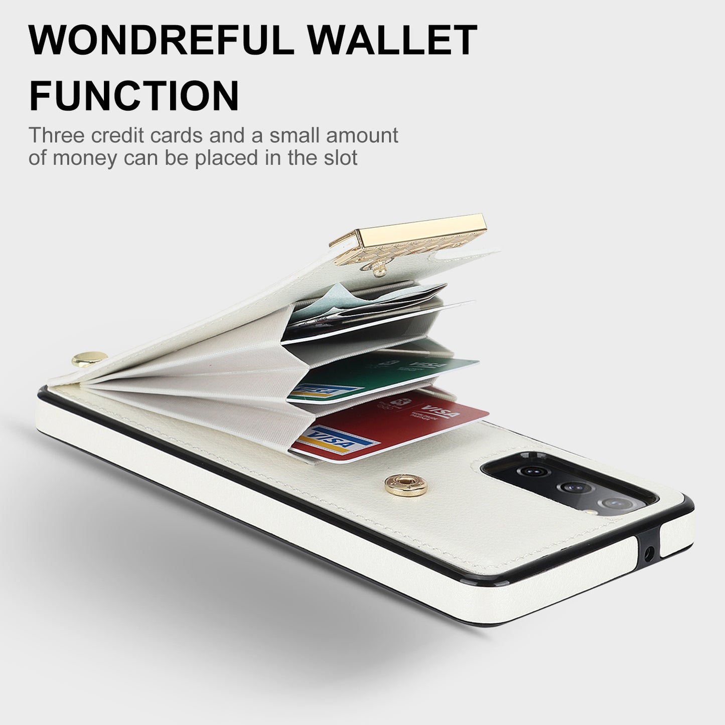 For Samsung Galaxy S20 FE 5G / S20 FE / S20 FE 2022 / S20 Lite Cell Phone Case TPU+PU Leather Card Holder Cover - White