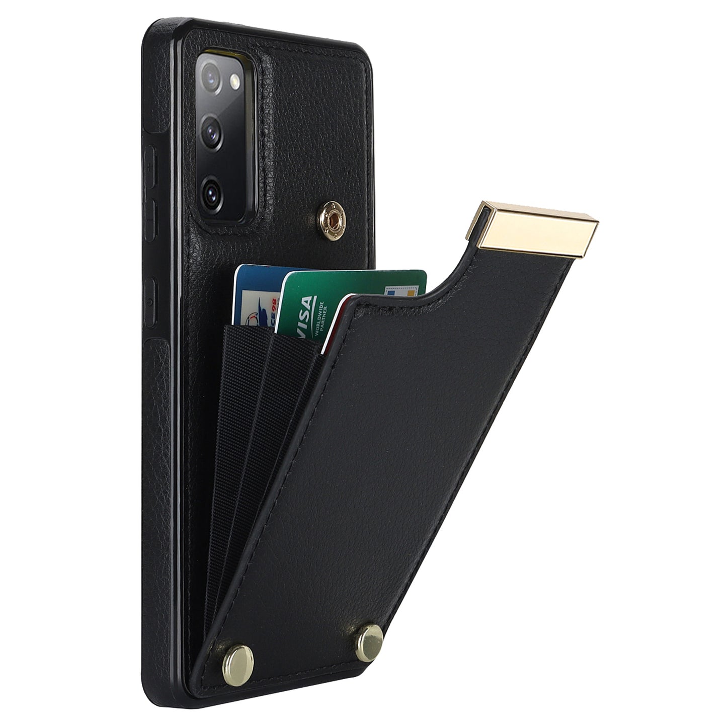 For Samsung Galaxy S20 FE 5G / S20 FE / S20 FE 2022 / S20 Lite Cell Phone Case TPU+PU Leather Card Holder Cover - Black