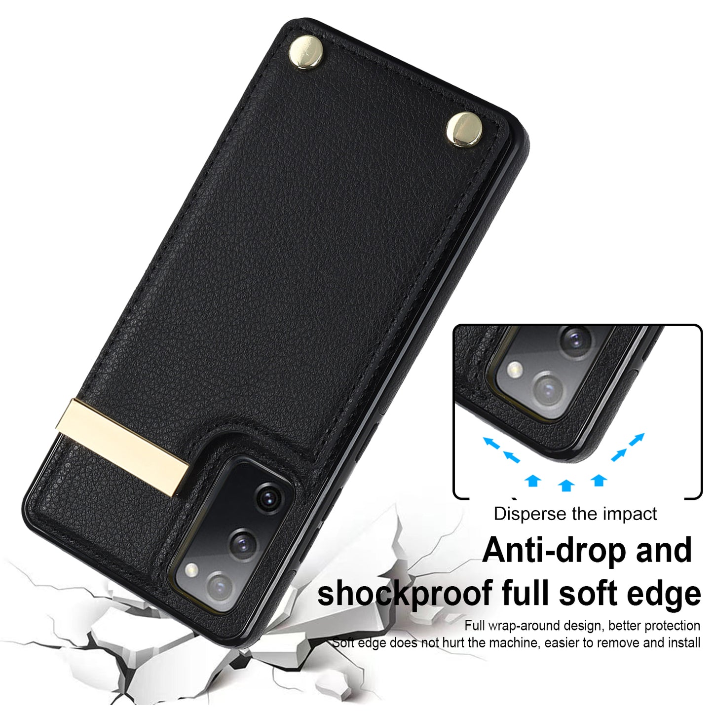 For Samsung Galaxy S20 FE 5G / S20 FE / S20 FE 2022 / S20 Lite Cell Phone Case TPU+PU Leather Card Holder Cover - Black