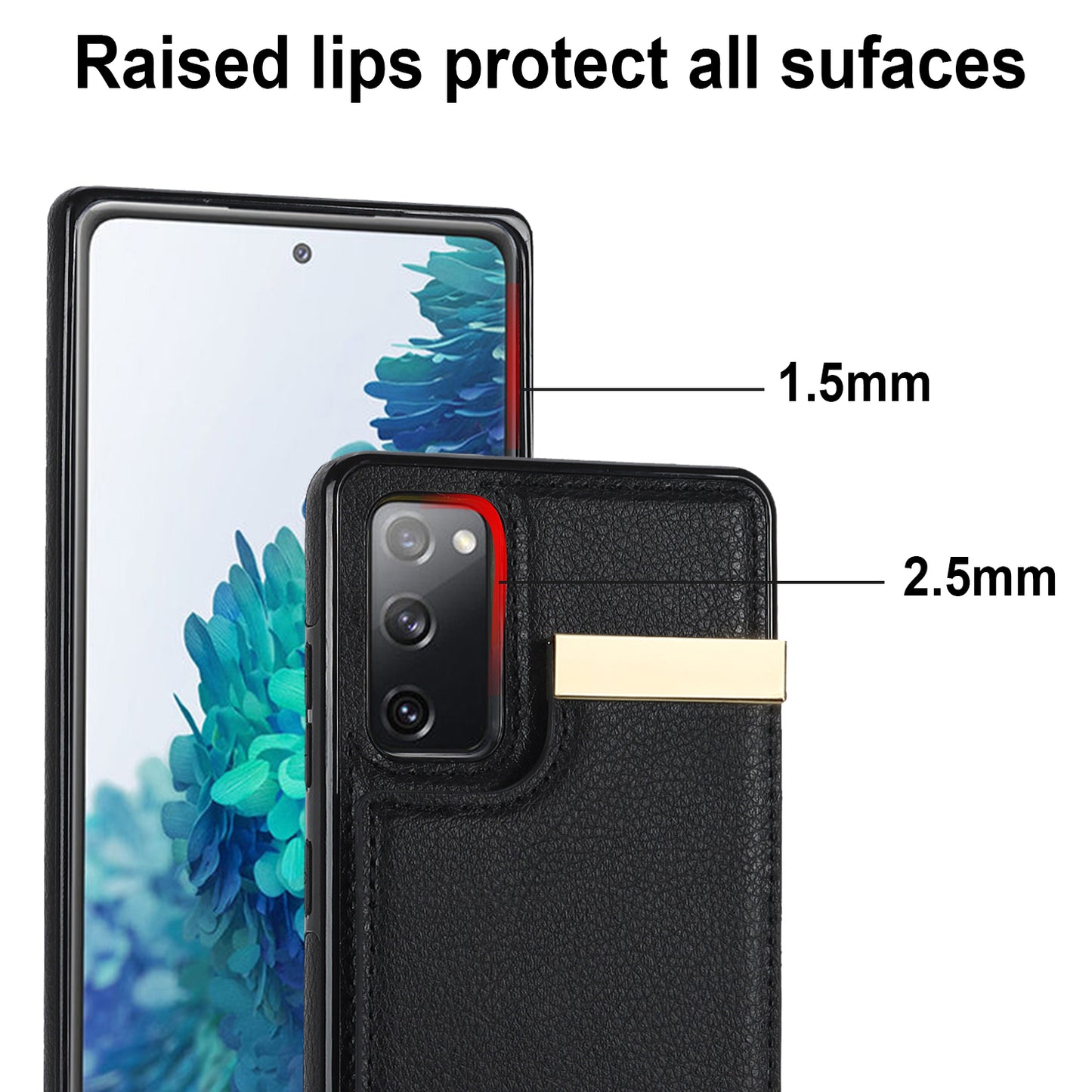 For Samsung Galaxy S20 FE 5G / S20 FE / S20 FE 2022 / S20 Lite Cell Phone Case TPU+PU Leather Card Holder Cover - Black