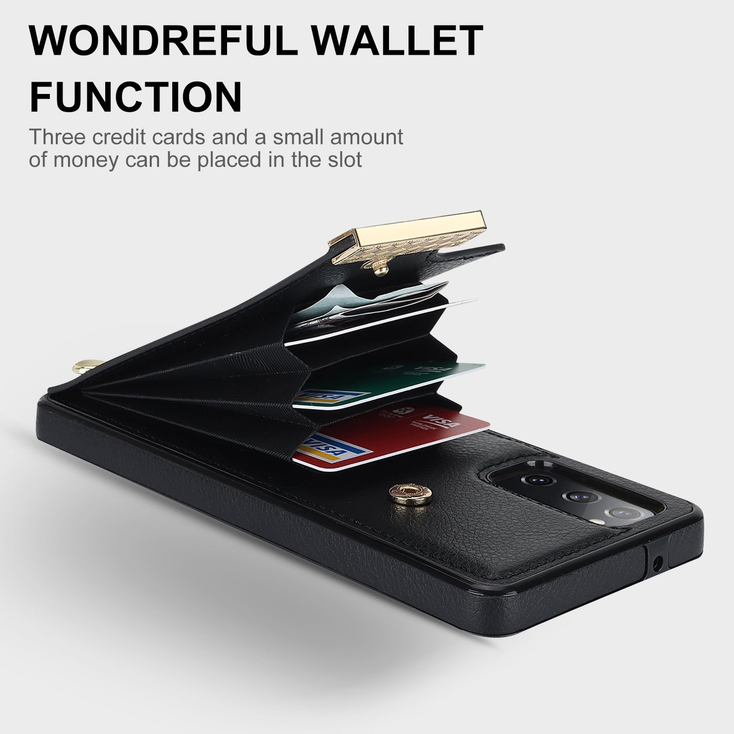 For Samsung Galaxy S20 FE 5G / S20 FE / S20 FE 2022 / S20 Lite Cell Phone Case TPU+PU Leather Card Holder Cover - Black