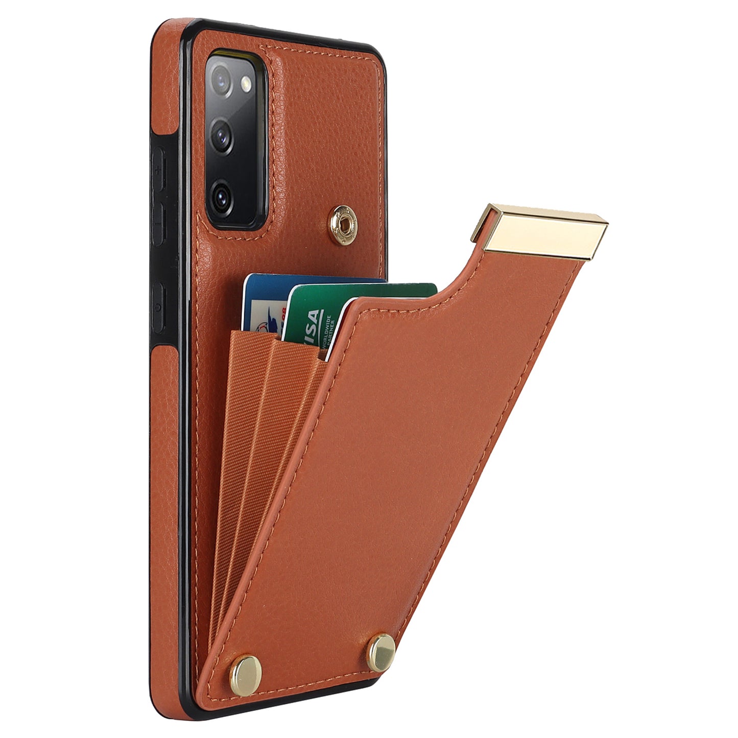 For Samsung Galaxy S20 FE 5G / S20 FE / S20 FE 2022 / S20 Lite Cell Phone Case TPU+PU Leather Card Holder Cover - Brown
