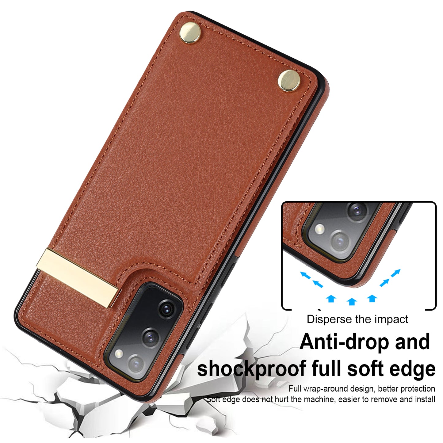 For Samsung Galaxy S20 FE 5G / S20 FE / S20 FE 2022 / S20 Lite Cell Phone Case TPU+PU Leather Card Holder Cover - Brown
