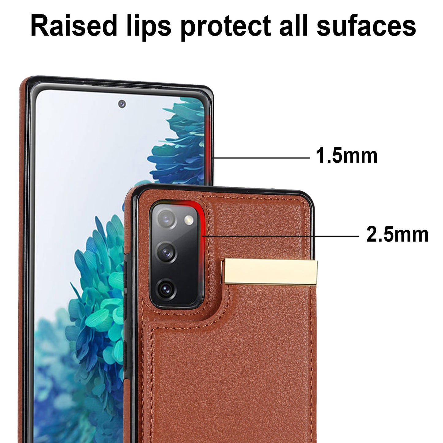For Samsung Galaxy S20 FE 5G / S20 FE / S20 FE 2022 / S20 Lite Cell Phone Case TPU+PU Leather Card Holder Cover - Brown