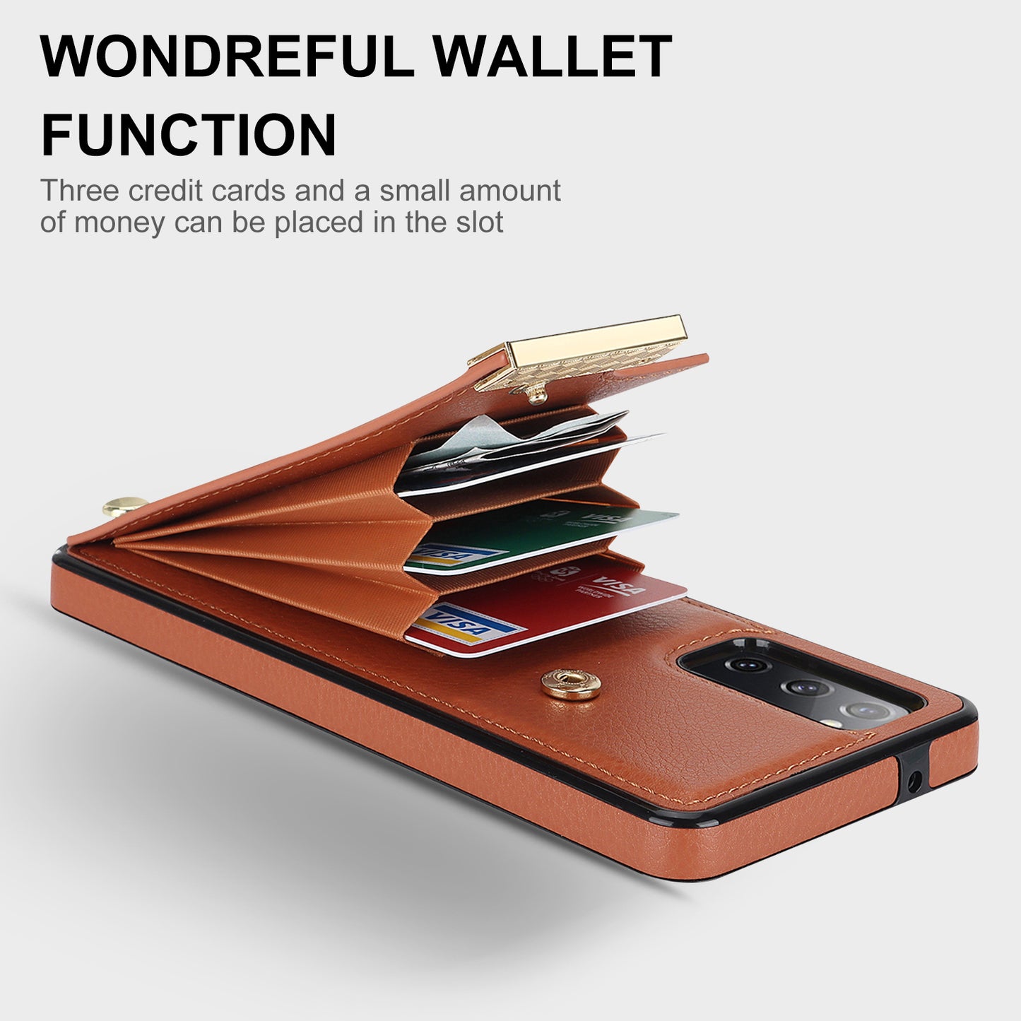 For Samsung Galaxy S20 FE 5G / S20 FE / S20 FE 2022 / S20 Lite Cell Phone Case TPU+PU Leather Card Holder Cover - Brown