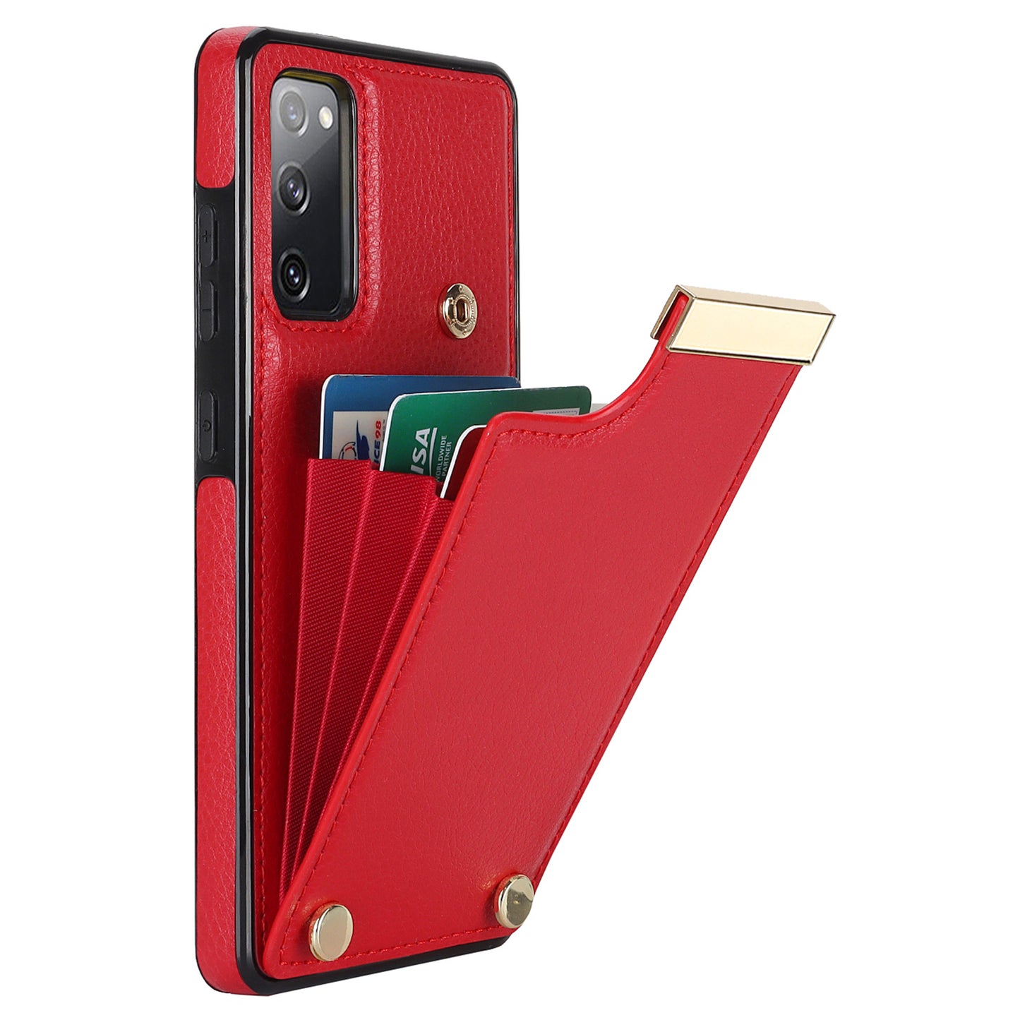 For Samsung Galaxy S20 FE 5G / S20 FE / S20 FE 2022 / S20 Lite Cell Phone Case TPU+PU Leather Card Holder Cover - Red