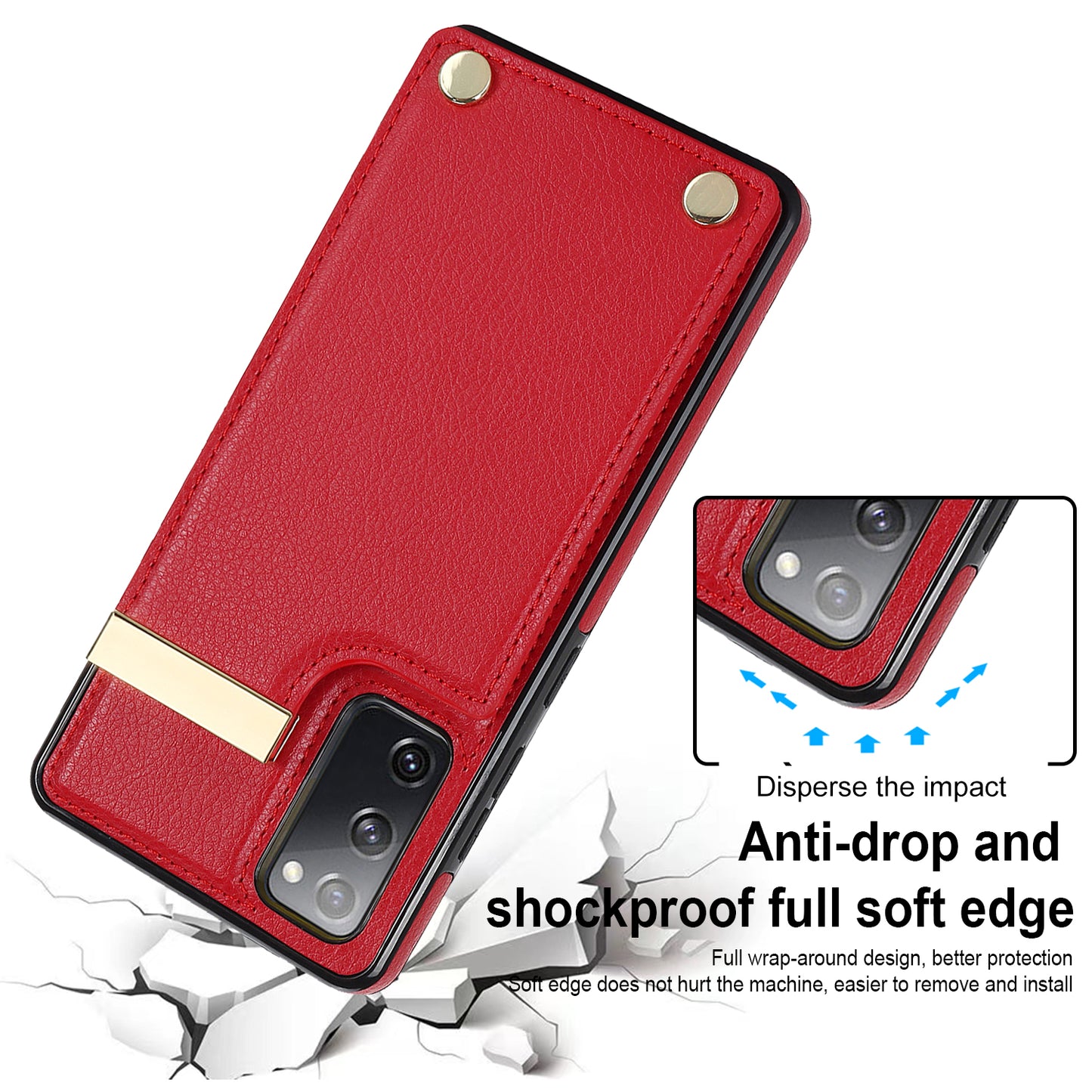 For Samsung Galaxy S20 FE 5G / S20 FE / S20 FE 2022 / S20 Lite Cell Phone Case TPU+PU Leather Card Holder Cover - Red