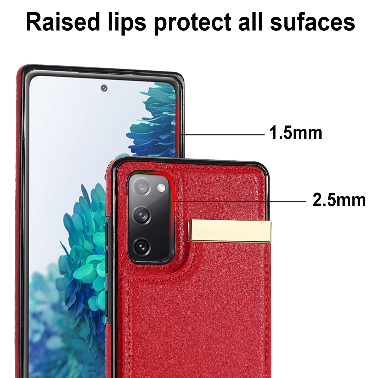 For Samsung Galaxy S20 FE 5G / S20 FE / S20 FE 2022 / S20 Lite Cell Phone Case TPU+PU Leather Card Holder Cover - Red