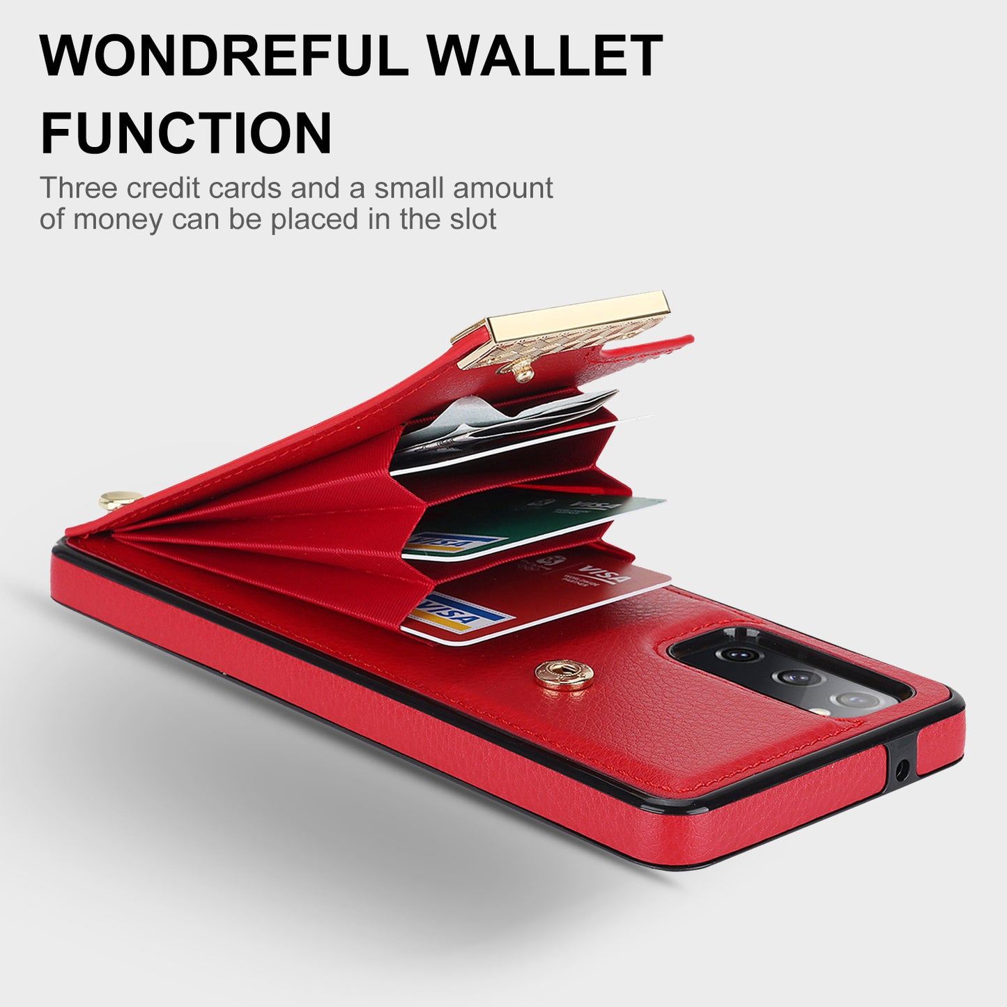For Samsung Galaxy S20 FE 5G / S20 FE / S20 FE 2022 / S20 Lite Cell Phone Case TPU+PU Leather Card Holder Cover - Red