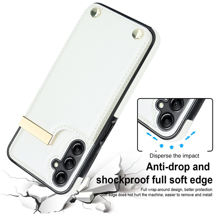 For Samsung Galaxy A54 5G Cell Phone Case Card Holder TPU+PU Leather Hardware Decor Shell - White