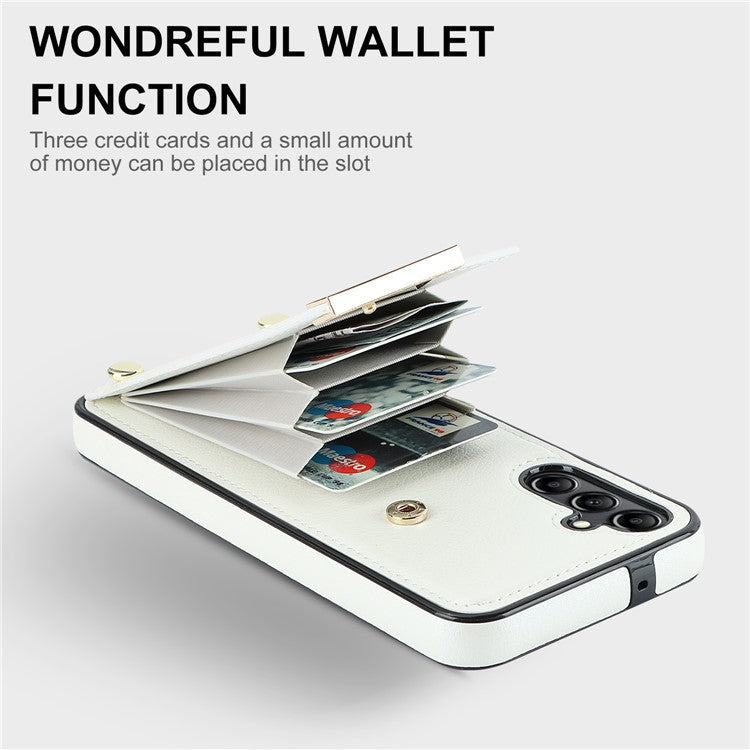For Samsung Galaxy A54 5G Cell Phone Case Card Holder TPU+PU Leather Hardware Decor Shell - White