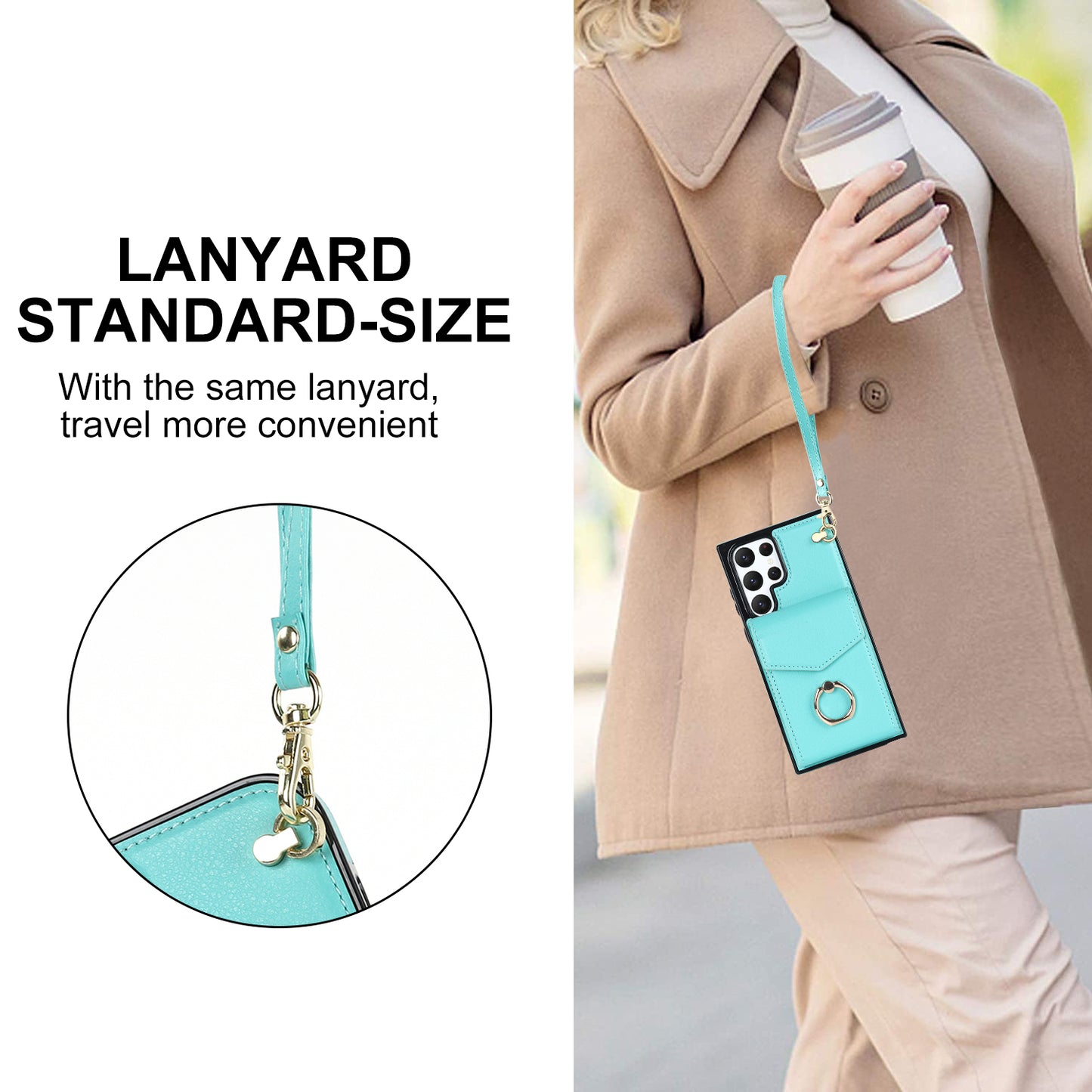 For Samsung Galaxy S24 Ultra Cell Phone Case PU Leather+TPU Back Cover with Accordion Card Bag - Mint Green