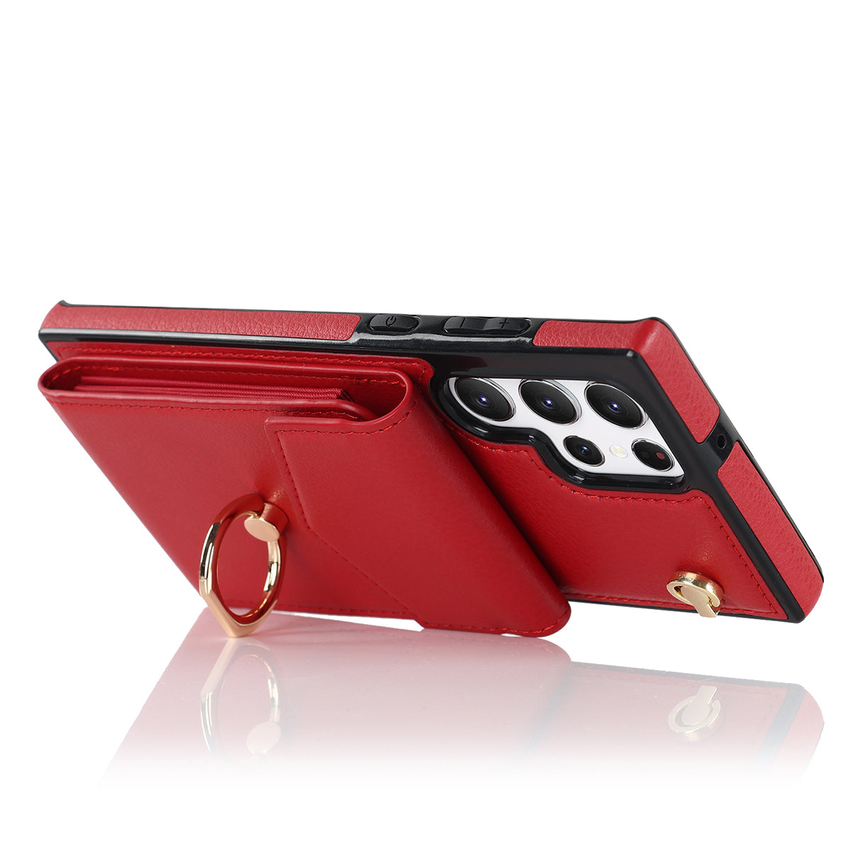 For Samsung Galaxy S24 Ultra Cell Phone Case PU Leather+TPU Back Cover with Accordion Card Bag - Red