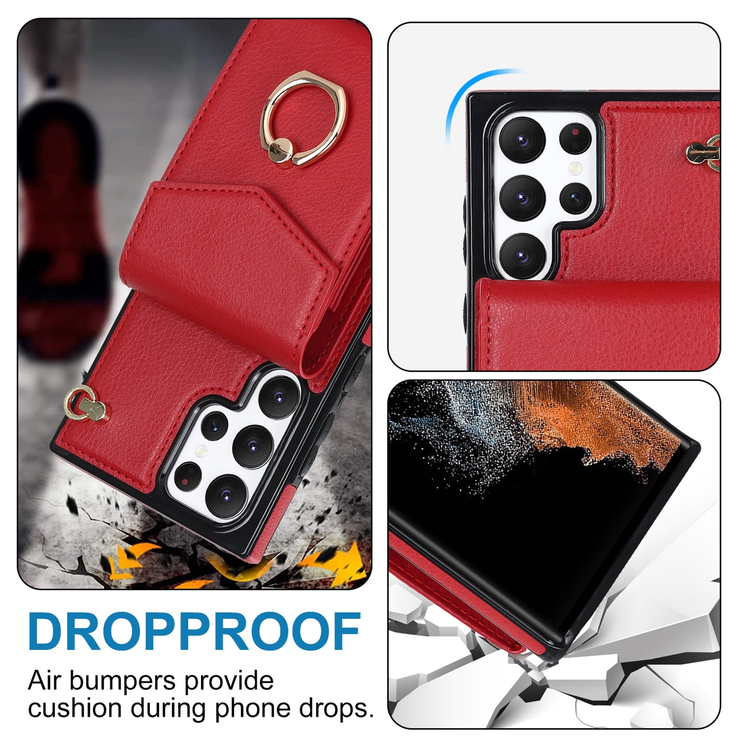 For Samsung Galaxy S24 Ultra Cell Phone Case PU Leather+TPU Back Cover with Accordion Card Bag - Red