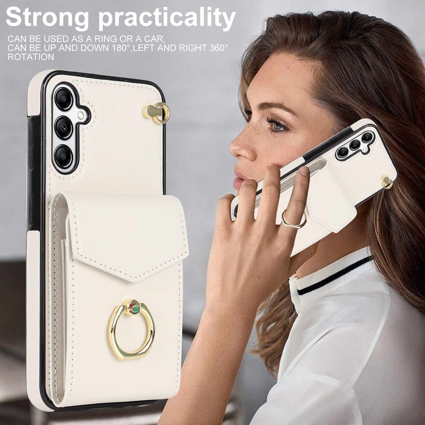 For Samsung Galaxy S24+ Cell Phone Case PU Leather+TPU Shockproof Kickstand Cover with Card Bag - Beige