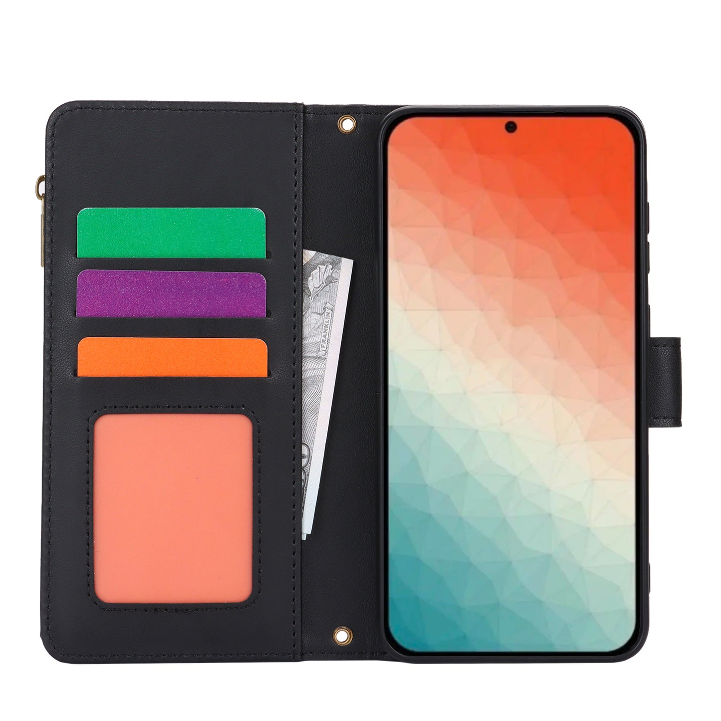 For Samsung Galaxy S24+ Cell Phone Case RFID Blocking Multiple Card Slots Leather Cover - Black