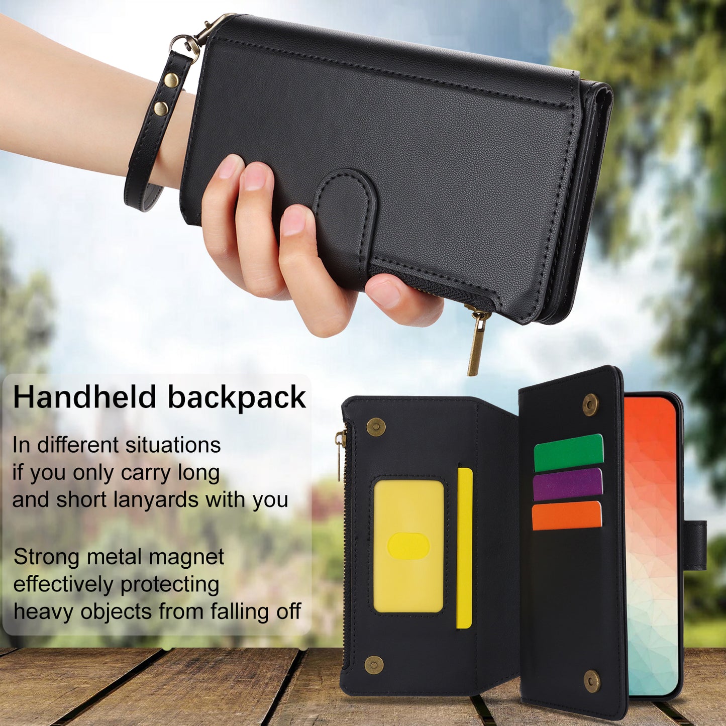 For Samsung Galaxy S24+ Cell Phone Case RFID Blocking Multiple Card Slots Leather Cover - Black