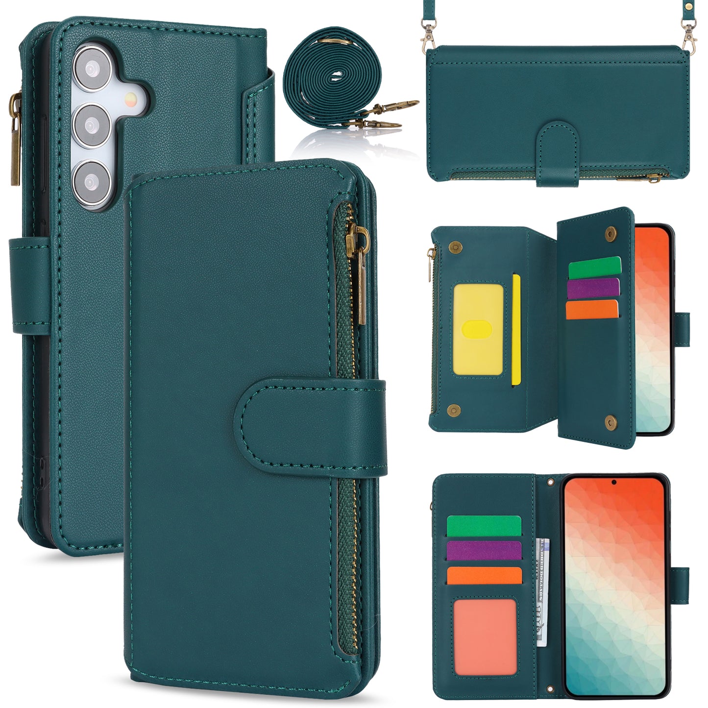 For Samsung Galaxy S24+ Cell Phone Case RFID Blocking Multiple Card Slots Leather Cover - Blue