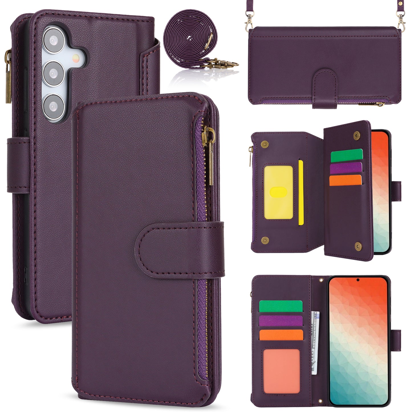 For Samsung Galaxy S24+ Cell Phone Case RFID Blocking Multiple Card Slots Leather Cover - Dark Purple