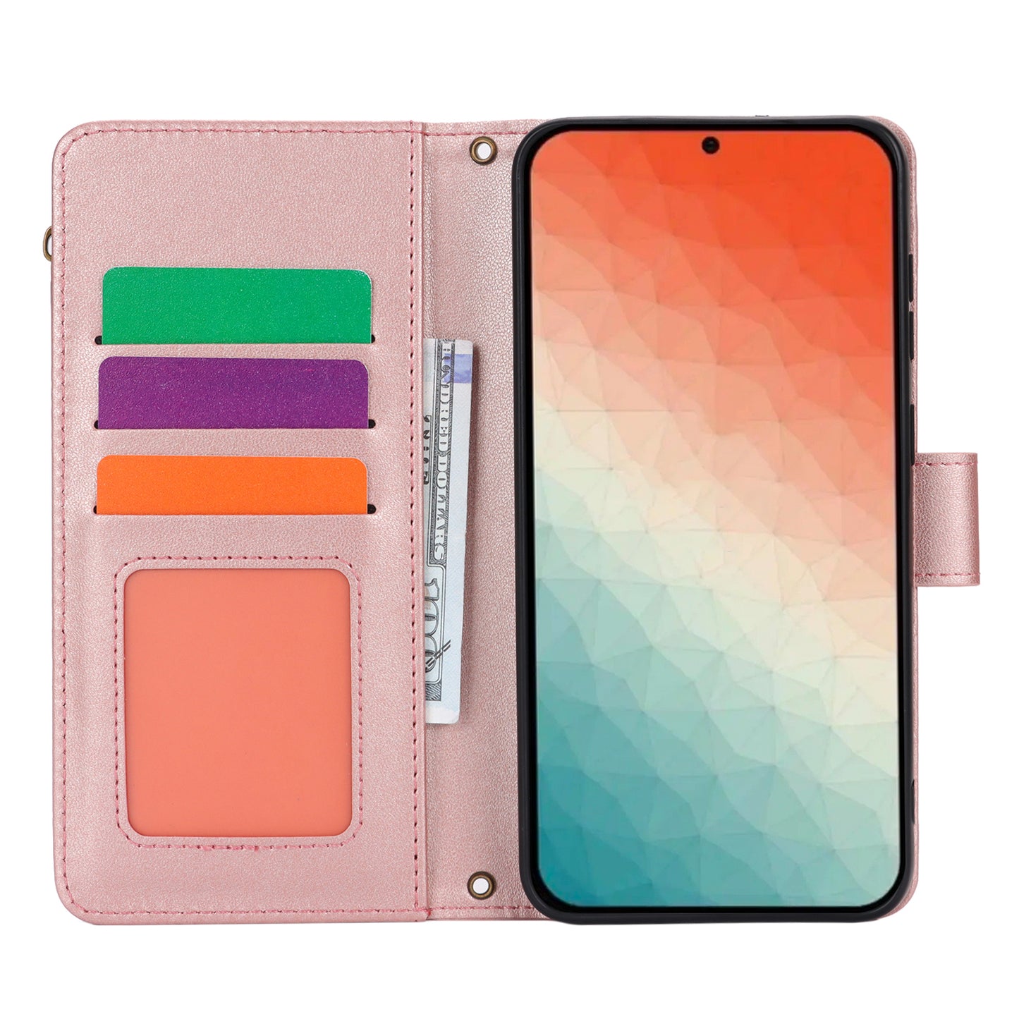 For Samsung Galaxy S24+ Cell Phone Case RFID Blocking Multiple Card Slots Leather Cover - Rose Gold