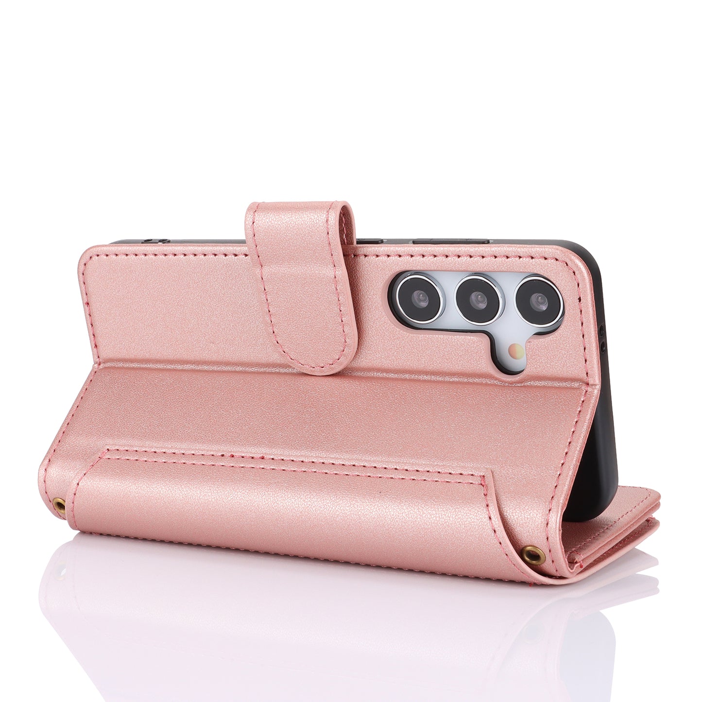 For Samsung Galaxy S24+ Cell Phone Case RFID Blocking Multiple Card Slots Leather Cover - Rose Gold