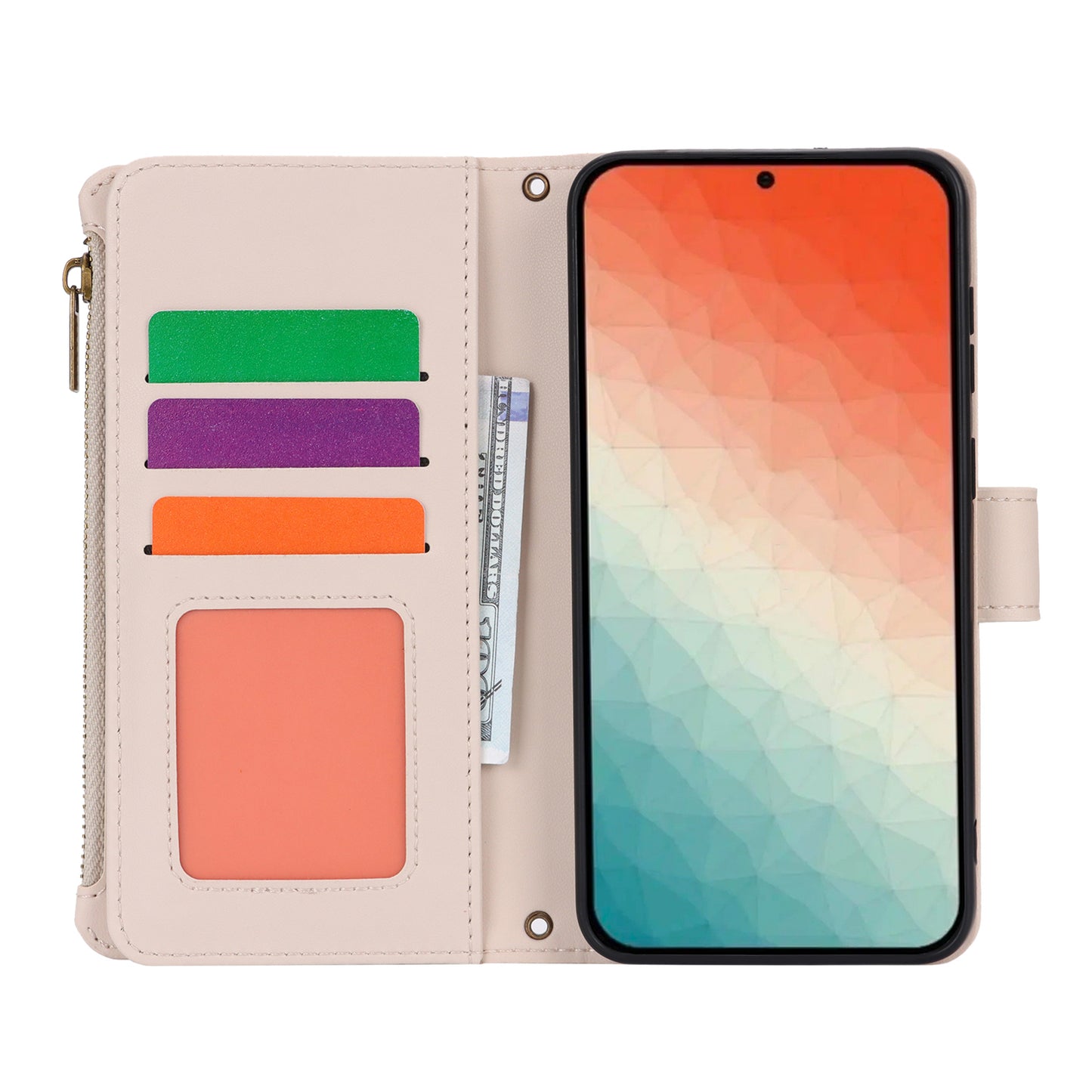 For Samsung Galaxy S24+ Cell Phone Case RFID Blocking Multiple Card Slots Leather Cover - White