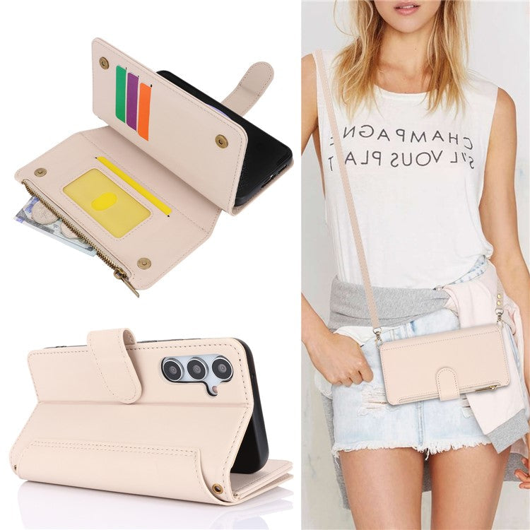 Cell Phone Case for Samsung Galaxy S23 FE RFID Blocking Wallet PU Leather Cover - White