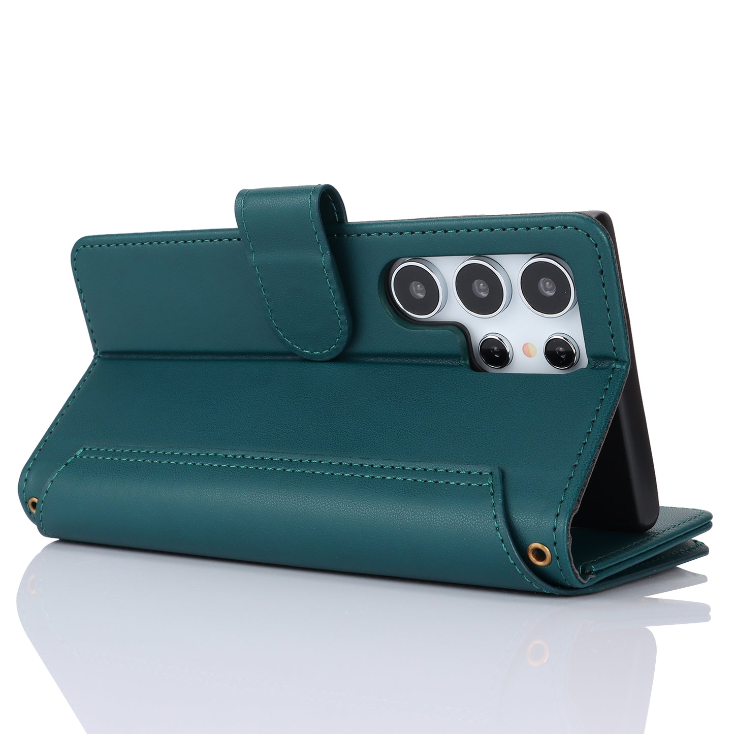 For Samsung Galaxy S24 Ultra Cell Phone Stand Case RFID Blocking Leather Flip Cover - Blue