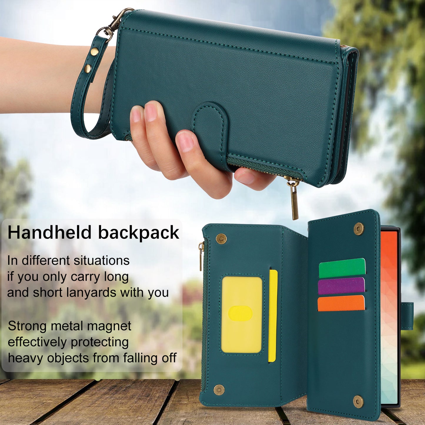 For Samsung Galaxy S24 Ultra Cell Phone Stand Case RFID Blocking Leather Flip Cover - Blue