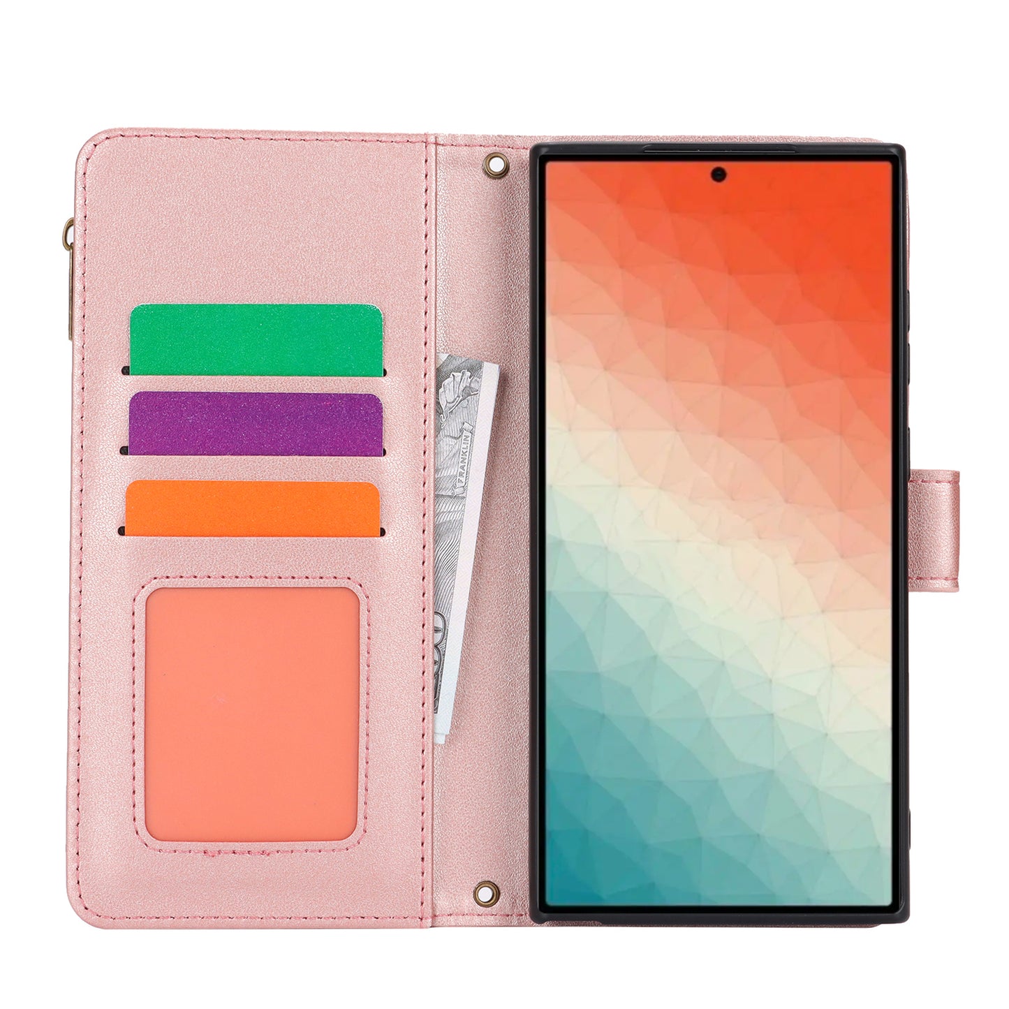 For Samsung Galaxy S24 Ultra Cell Phone Stand Case RFID Blocking Leather Flip Cover - Rose Gold