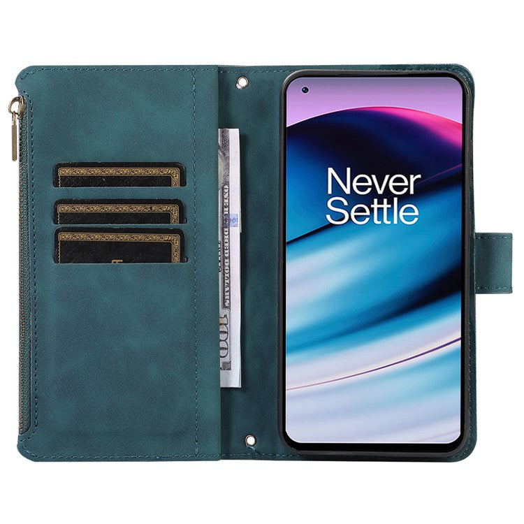 Leather Case for OnePlus 11 5G Shell Rhombus Imprint Zipper Pocket Phone Cover with Hand Strap - Green