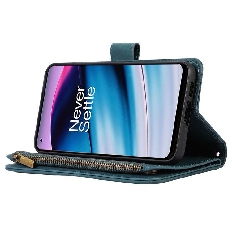 Leather Case for OnePlus 11 5G Shell Rhombus Imprint Zipper Pocket Phone Cover with Hand Strap - Green