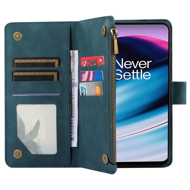 Leather Case for OnePlus 11 5G Shell Rhombus Imprint Zipper Pocket Phone Cover with Hand Strap - Green