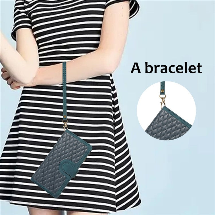 Leather Case for OnePlus 11 5G Shell Rhombus Imprint Zipper Pocket Phone Cover with Hand Strap - Green