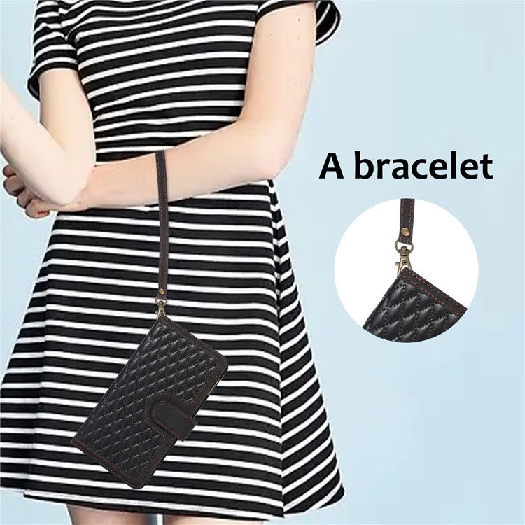 Leather Case for OnePlus 11 5G Shell Rhombus Imprint Zipper Pocket Phone Cover with Hand Strap - Black