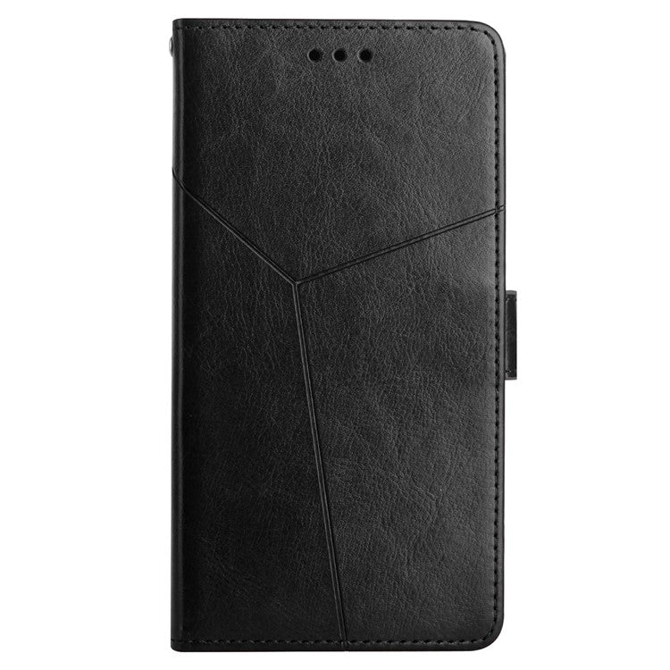 HT01 For OnePlus 12 5G Phone Case Wallet Flip Leather Cover Y-shaped Lines Decor - Black