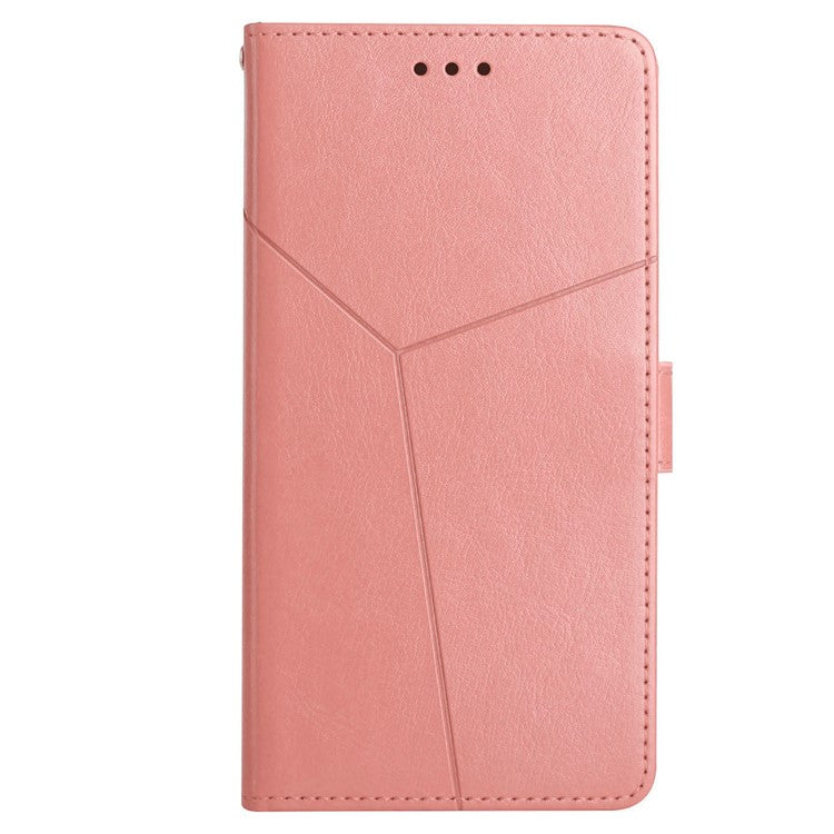 HT01 For OnePlus 12 5G Phone Case Wallet Flip Leather Cover Y-shaped Lines Decor - Pink