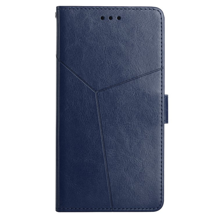 HT01 For OnePlus 12 5G Phone Case Wallet Flip Leather Cover Y-shaped Lines Decor - Blue