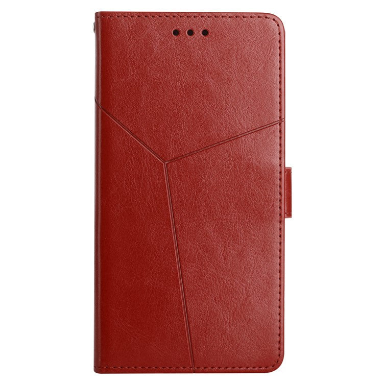 HT01 For OnePlus 12 5G Phone Case Wallet Flip Leather Cover Y-shaped Lines Decor - Brown