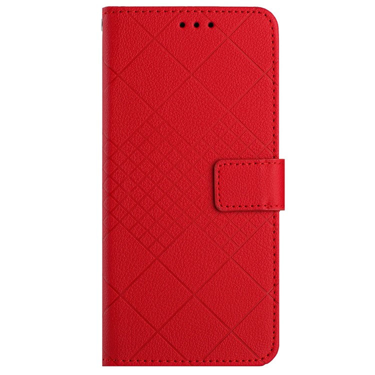 HT06 For OnePlus 12 5G Rhombus Pattern Leather Case Magnetic Clasp Shockproof Phone Cover - Red