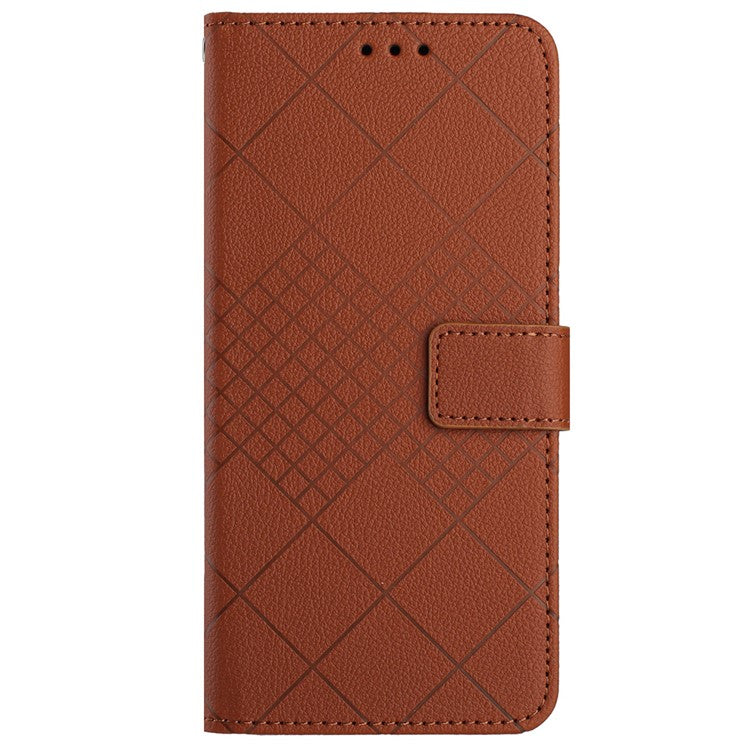 HT06 For OnePlus 12 5G Rhombus Pattern Leather Case Magnetic Clasp Shockproof Phone Cover - Brown