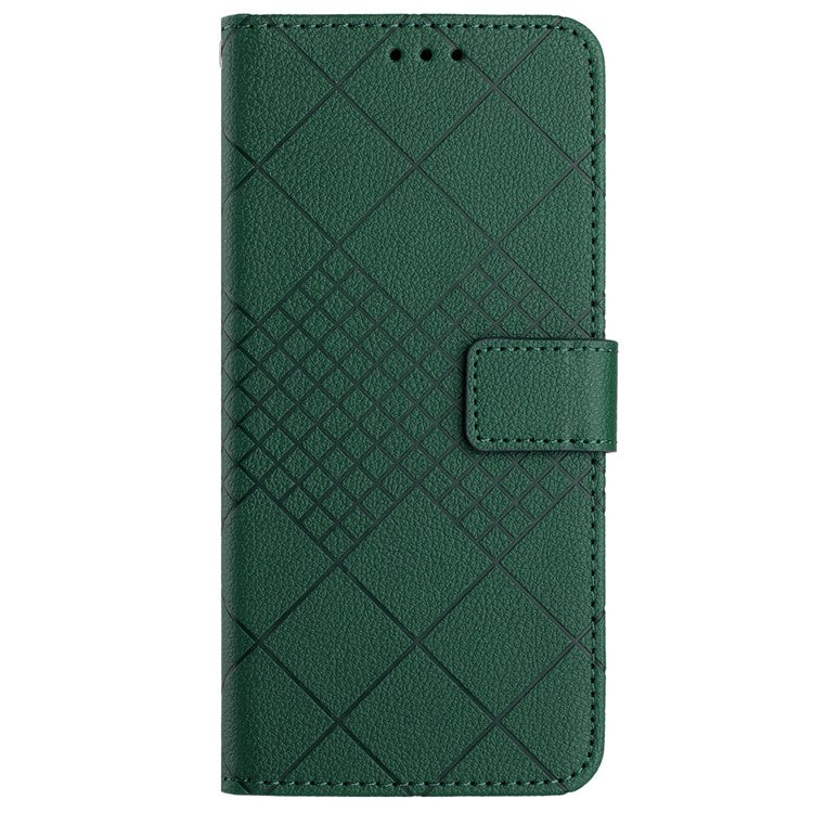 HT06 For OnePlus 12 5G Rhombus Pattern Leather Case Magnetic Clasp Shockproof Phone Cover - Green
