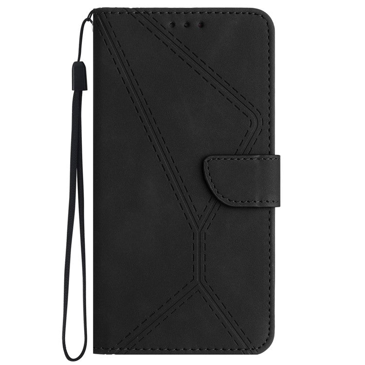HT05 For OnePlus 12 5G PU Leather Case Line Imprinted Protective Phone Cover - Black