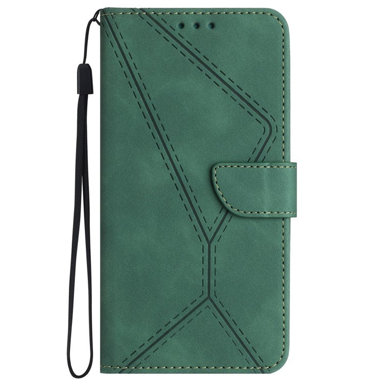 HT05 For OnePlus 12 5G PU Leather Case Line Imprinted Protective Phone Cover - Green