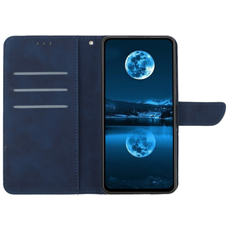 HT05 For OnePlus 12 5G PU Leather Case Line Imprinted Protective Phone Cover - Blue