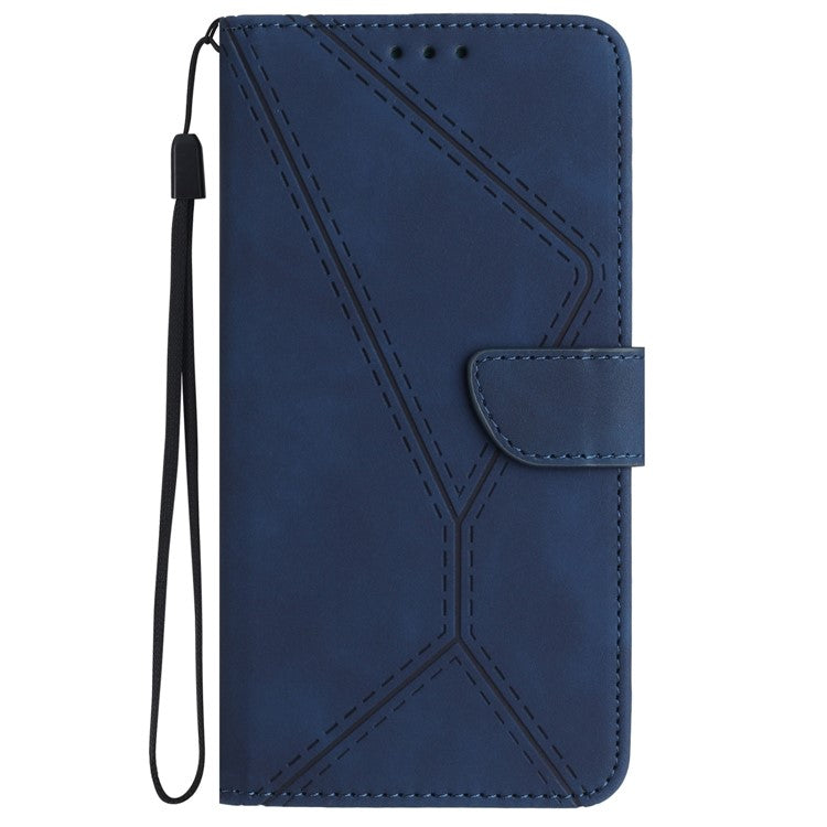 HT05 For OnePlus 12 5G PU Leather Case Line Imprinted Protective Phone Cover - Blue
