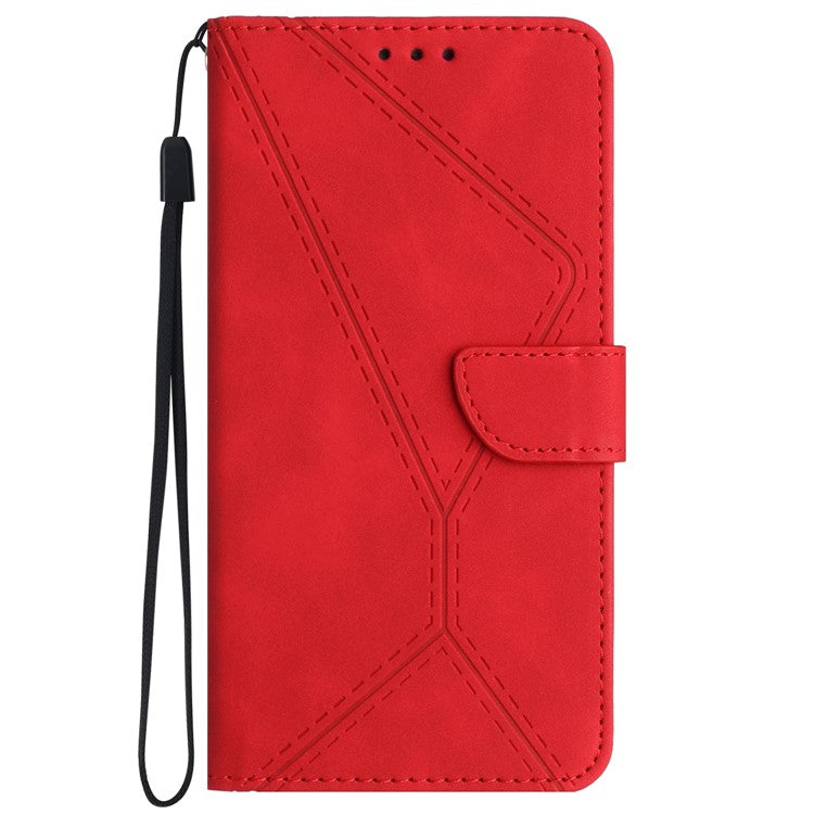 HT05 For OnePlus 12 5G PU Leather Case Line Imprinted Protective Phone Cover - Red