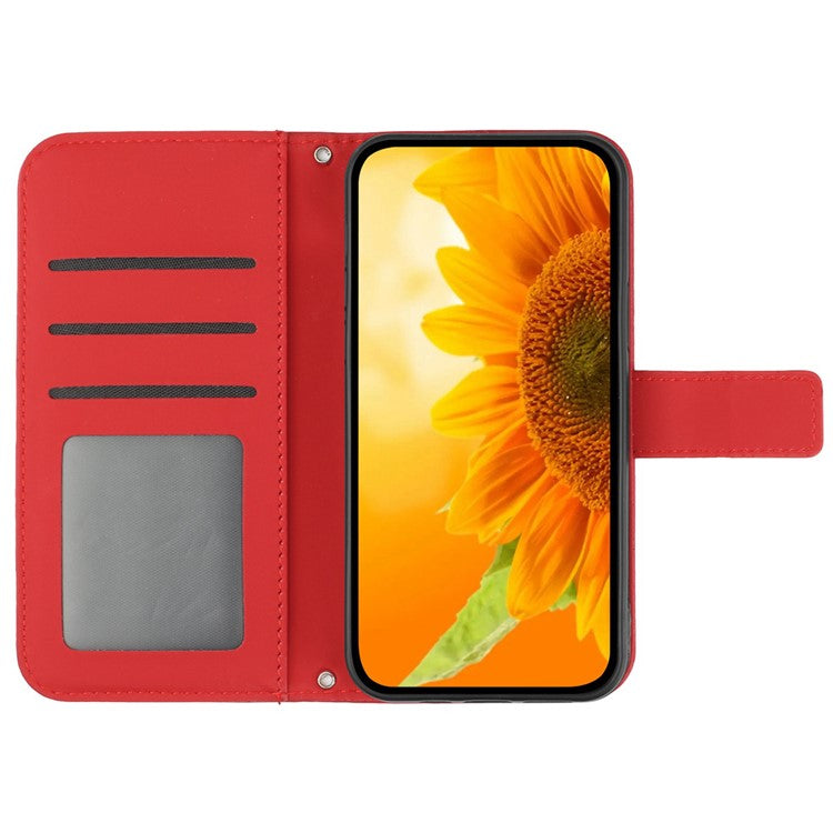 HT04 For OnePlus 12 5G PU Leather Case Sunflower Imprinted Phone Cover with Shoulder Strap - Red