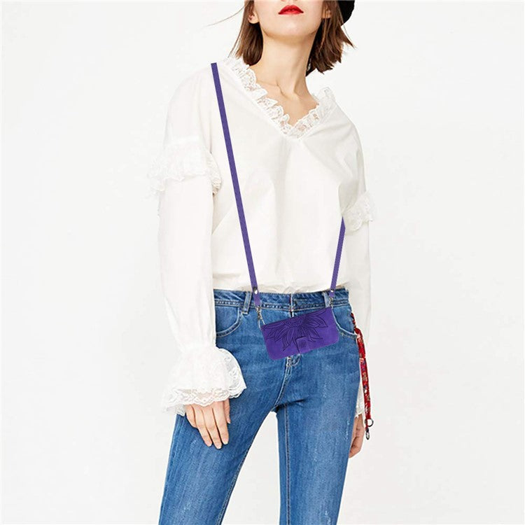 HT04 For OnePlus 12 5G PU Leather Case Sunflower Imprinted Phone Cover with Shoulder Strap - Dark Purple