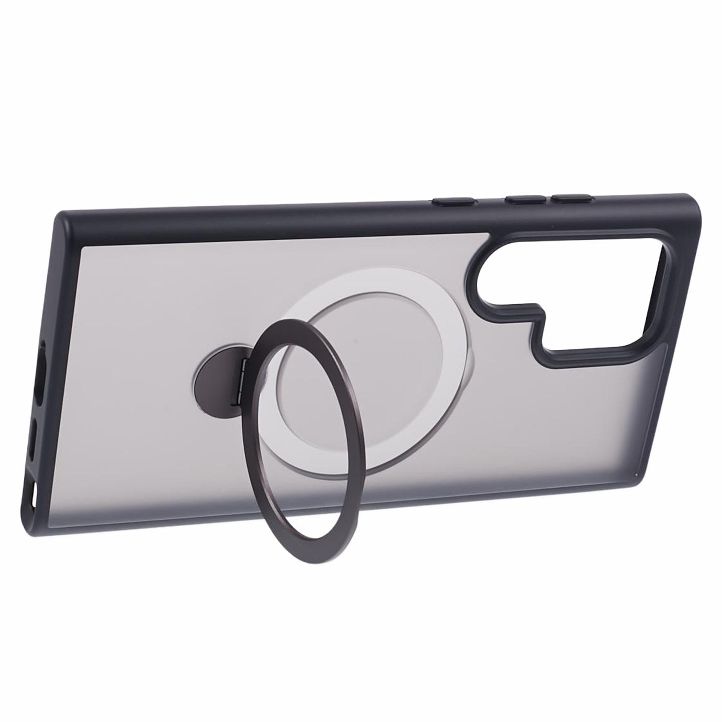 For Samsung Galaxy S24 Ultra Phone Case Rotary Ring Kickstand Magnetic Phone Cover - Black